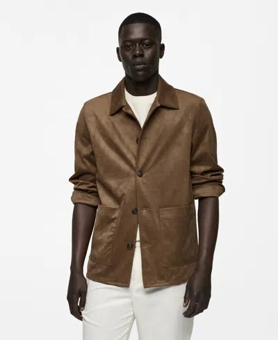 Mango Men's Pockets Detail Suede Effect Overshirt In Medium Brown