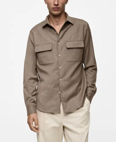 Mango Men's Pockets Detail Wool Shirt In Medium Brown