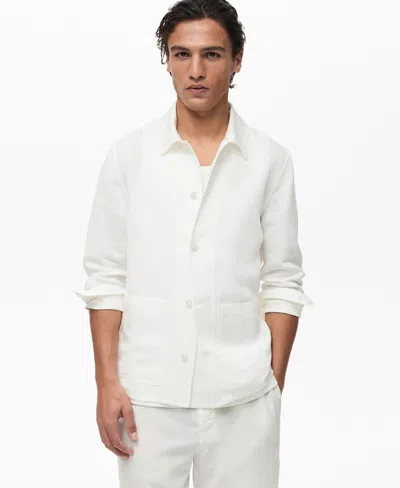 MANGO MEN'S POCKETS LINEN OVERSHIRT