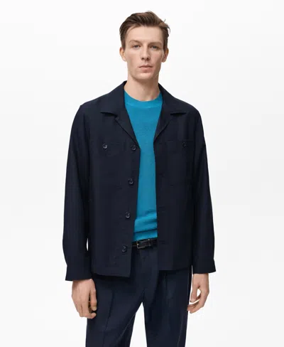Mango Men's Pockets Lyocell Linen Overshirt In Blue