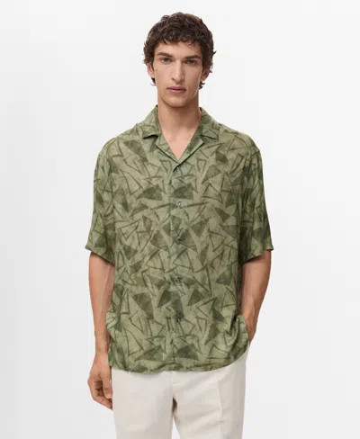Mango Men's Printed Bowling Shirt In Green
