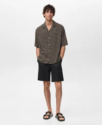 Mango Men's Printed Fluid Regular-fit Shirt In Black