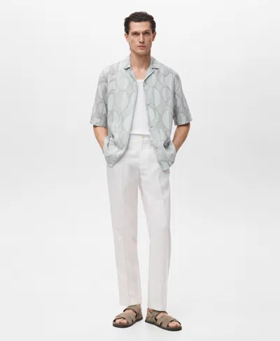 Mango Geo Print Camp Shirt In Gray