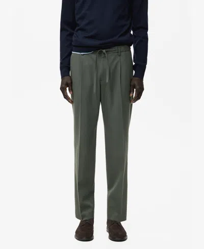 Mango Men's Regular Fit Cord Pleated Pants In Dark Green