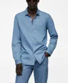 Mango Slim Fit Cotton Chambray Button-up Shirt In Light Blue