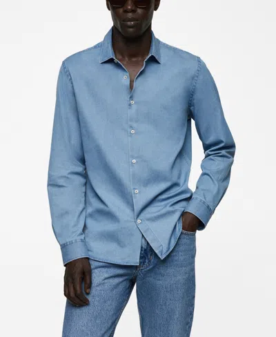 Mango Men's Regular-fit Cotton Chambray Shirt In Light Blue