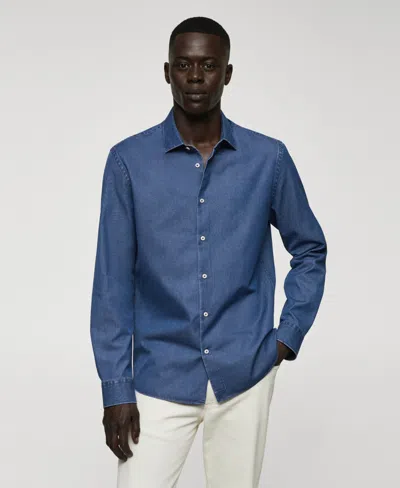 Mango Men's Regular-fit Cotton Chambray Shirt In Medium Blue