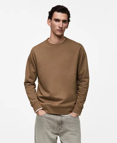 Mango Men's Slim-fit Cotton-blend Sweatshirt In Medium Brown
