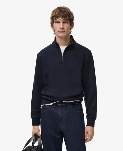 Mango Men's Regular-fit Cotton Zipper Sweatshirt In Blue