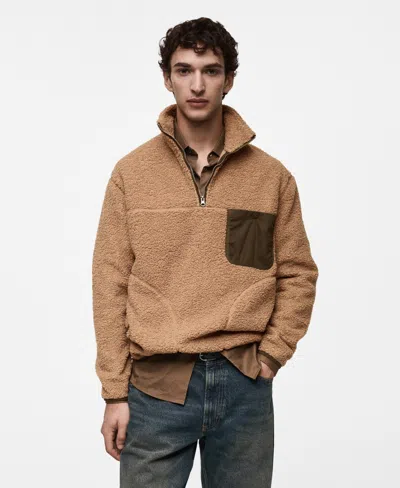 Mango Men's Regular-fit Fleece Quarter-zip Pullover In Medium Brown