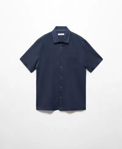 Mango Men's Regular-fit Linen Short-sleeved Shirt In Dark Navy
