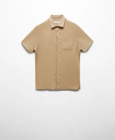 Mango Men's Regular-fit Linen Short-sleeved Shirt In Sand
