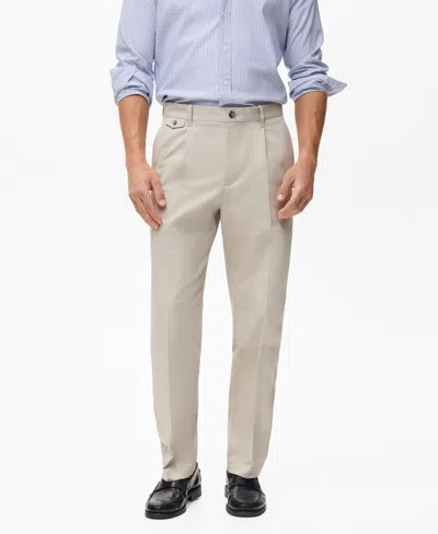 Mango Regular Fit Pleated Cotton Pants In White