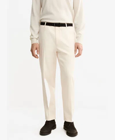 Mango Regular Fit Pleated Stretch Cotton Pants In White