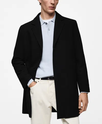Mango Men's Regular-fit Quilted Wool-blend Coat In Black