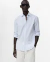 Mango Stripe Stretch Cotton Seersucker Button-up Shirt In Blue