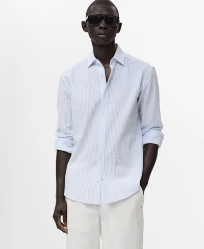 Mango Stripe Stretch Cotton Seersucker Button-up Shirt In Blue
