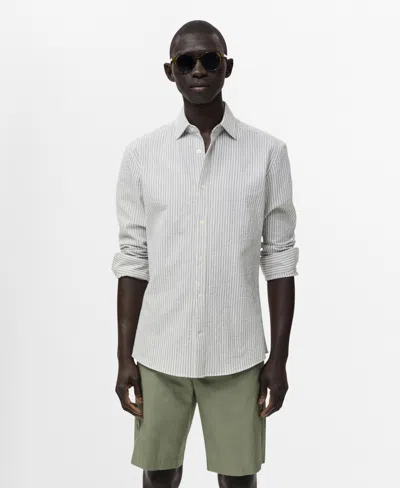 Mango Men's Regular-fit Stripe-textured Shirt In White