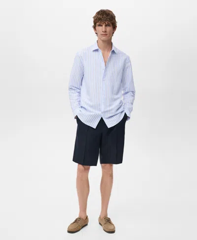 Mango Men's Regular-fit Striped Cotton-linen Shirt In Blue
