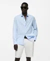 Mango Men's Regular-fit Striped Cotton-linen Shirt In Sky Blue