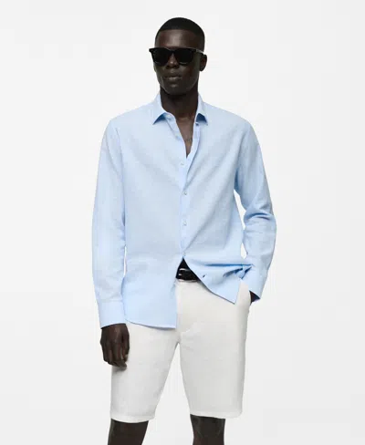 Mango Men's Regular-fit Striped Cotton-linen Shirt In Sky Blue