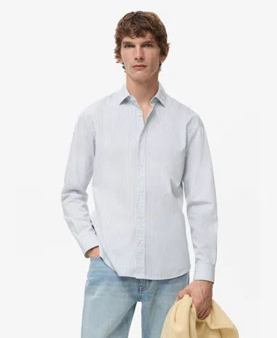 Mango Men's Regular Fit Striped Cotton Shirt In Blue