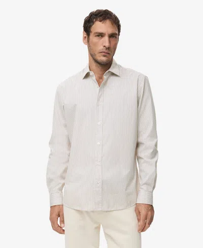 Mango Men's Regular Fit Striped Cotton Shirt In White