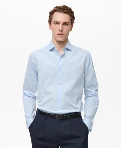 Mango Men's Regular-fit Striped Cotton Shirt In Sky Blue