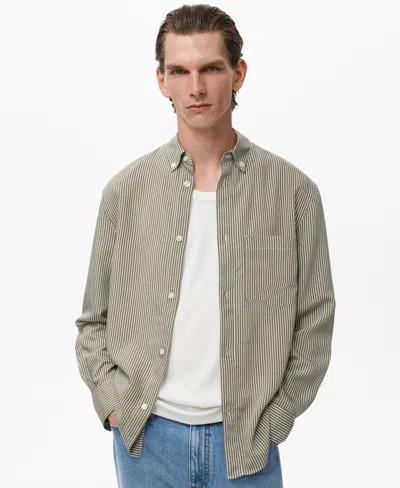 Mango Men's Regular Fit Striped Print Shirt In Gray