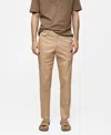 Mango Regular Fit Structure Cotton Trousers Beige In Beige