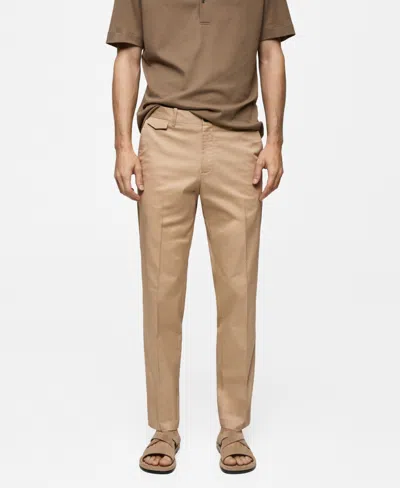 MANGO MEN'S REGULAR FIT STRUCTURE COTTON TROUSERS