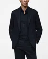 Mango Herringbone Blazer In Dark Navy