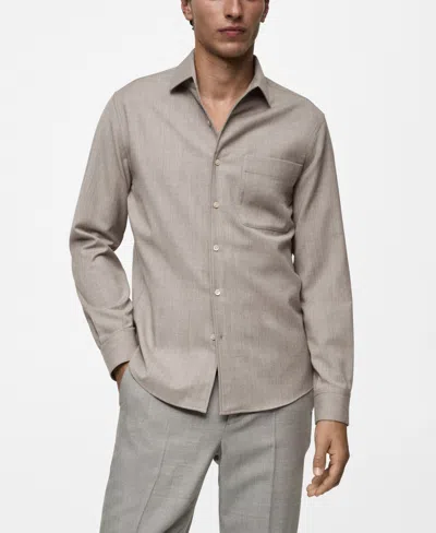 Mango Men's Regular-fit Wool Shirt In Beige