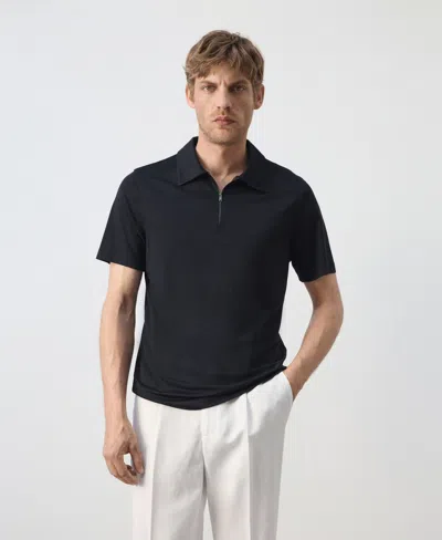 Mango Regular- Fit Zip-up Polo In Blue