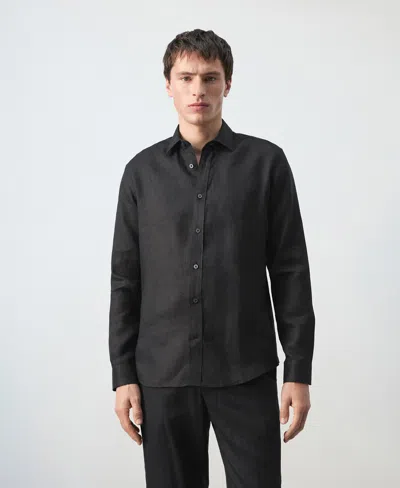 Mango X Casper Ruud Regular Fit Linen Button-up Shirt In Black