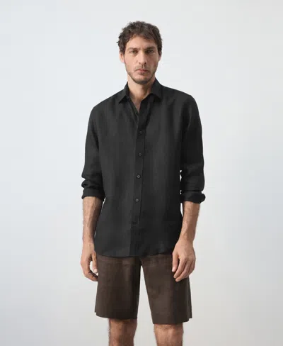 Mango Men's Regular-fit Linen Shirt In Black