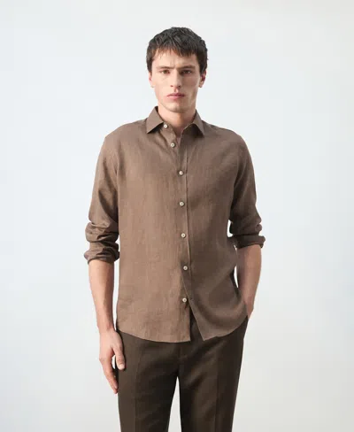 Mango X Casper Ruud Regular Fit Linen Button-up Shirt In Brown