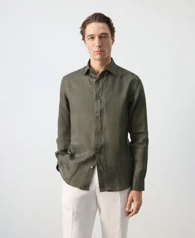 Mango X Casper Ruud Regular Fit Linen Button-up Shirt In Green