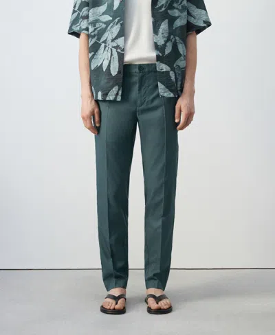 Mango Regular Fit Pleat Front Pants In Green