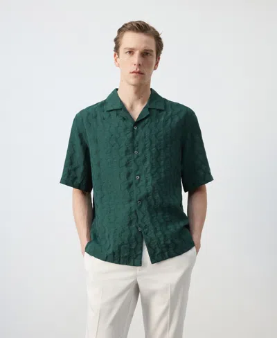Mango Tonal Stripe Camp Shirt In Green