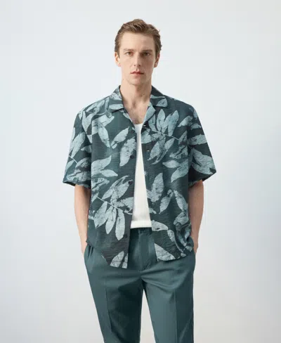 Mango Tropical Print Camp Shirt In Green
