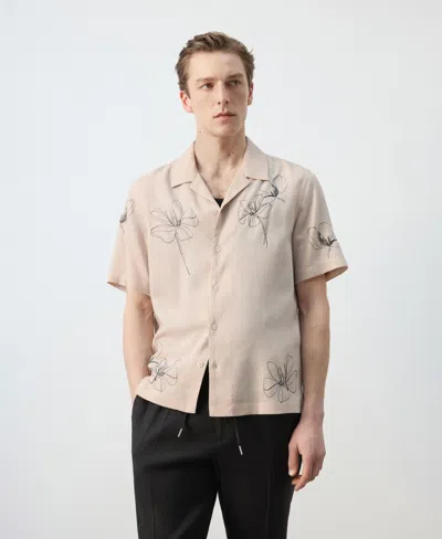 Mango Minimal Floral Print Short Sleeve Shirt In Neutral