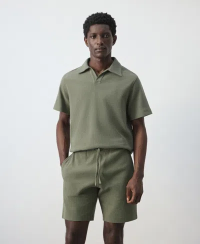 Mango Men's Regular-fit Textured Polo Shirt In Green