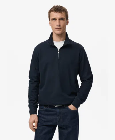 Mango Men's Regular-fit Zipper-neck Sweatshirt In Navy