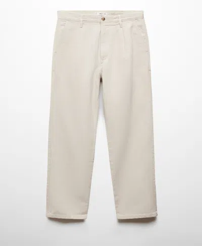 Mango Men's Relaxed Fit Linen Blend Pleated Trousers In Ecru