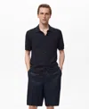 Mango Short Sleeve Rib-knit Button-up Shirt In Blue