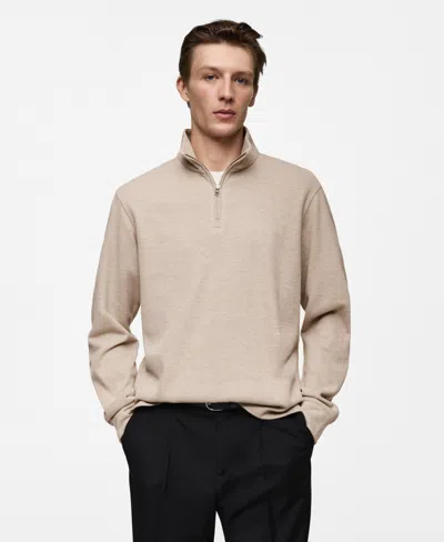 Mango Men's Ribbed-collar Sweatshirt In Sand
