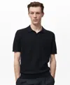 Mango Structured Fine Knit Polo In Black