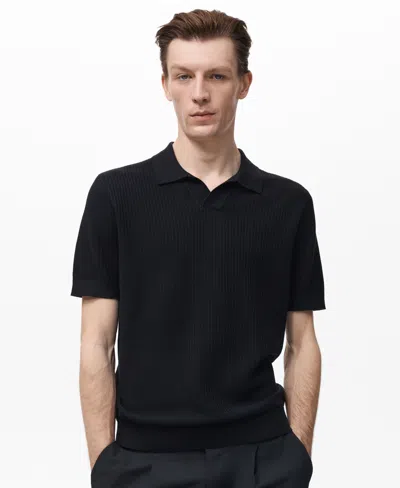 MANGO MEN'S RIBBED COTTON KNITTED POLO SHIRT