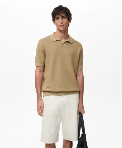 Mango Men's Ribbed Cotton Knitted Polo Shirt In Brown